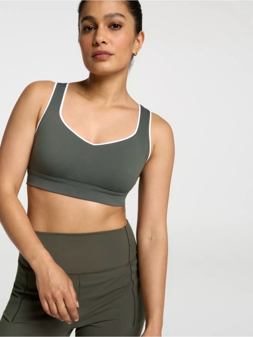 CALIA by Carrie Underwood Olive Green Sports Bralette with White Trim